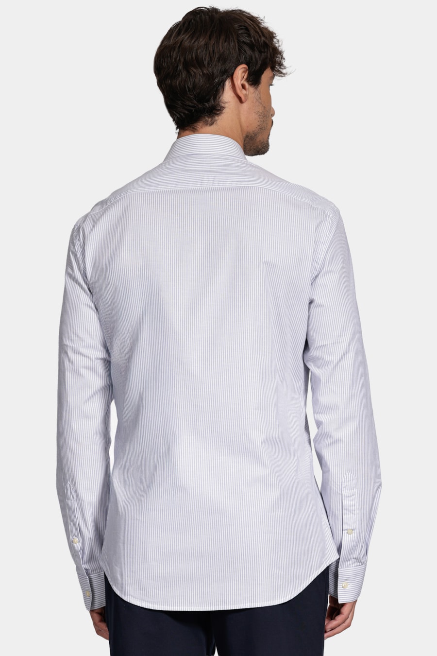 Camisa Manga Longa Slim Listra Stretch Branco C/Azul Medio — foto 4 de 6