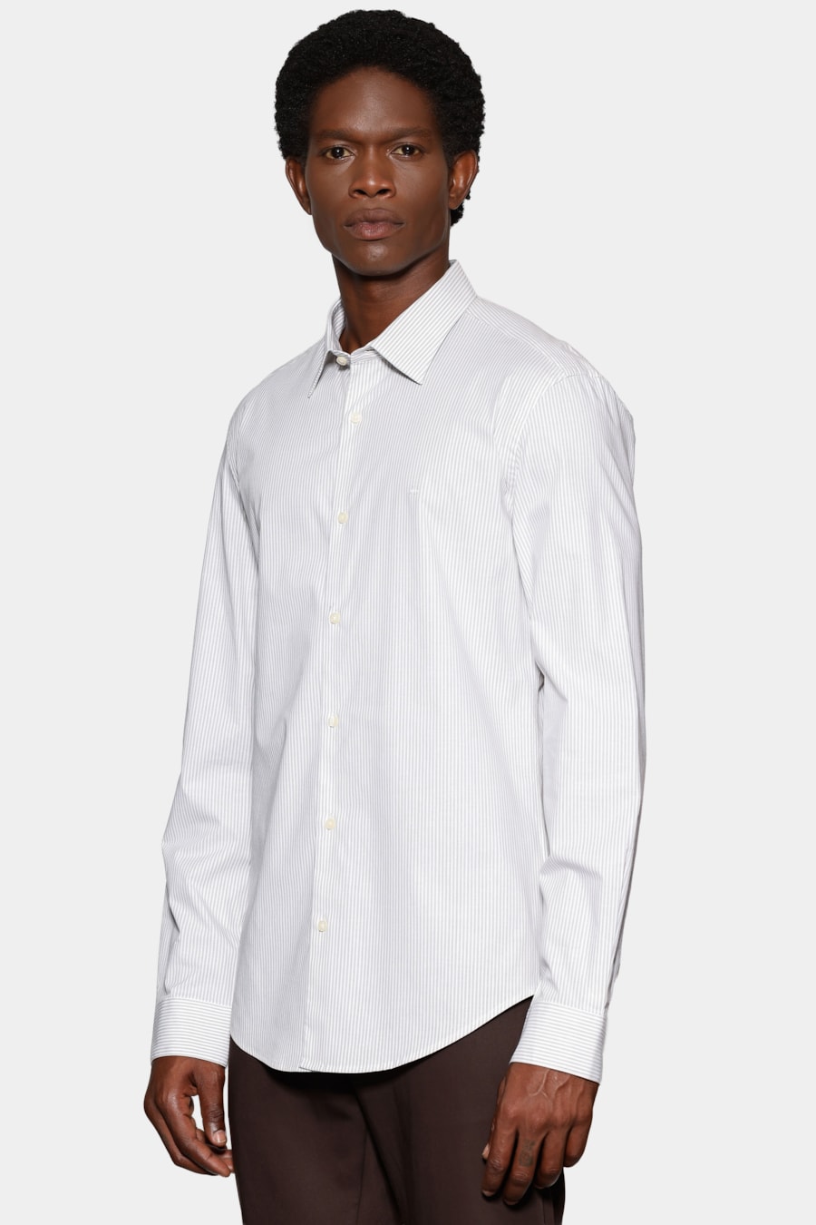 Camisa Manga Longa Slim Listra Stretch Branco C/ Verde Medio — foto 1 de 6