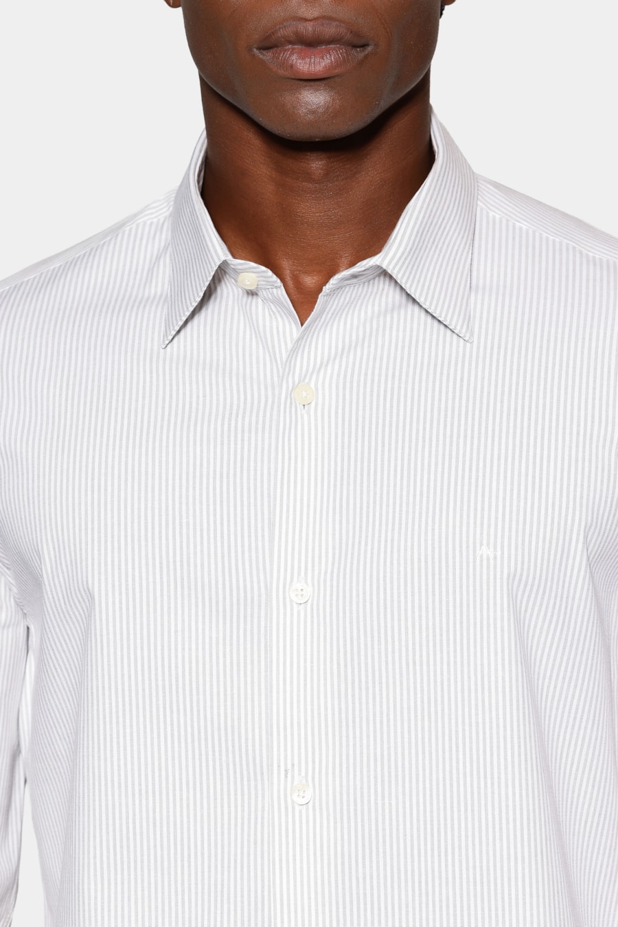Camisa Manga Longa Slim Listra Stretch Branco C/ Verde Medio — foto 3 de 6