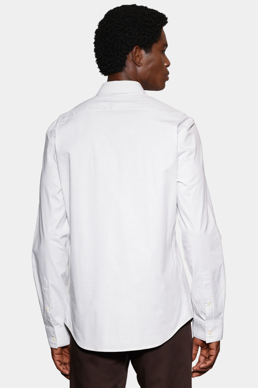 Camisa Manga Longa Slim Listra Stretch Branco C/ Verde Medio — foto 4 de 6