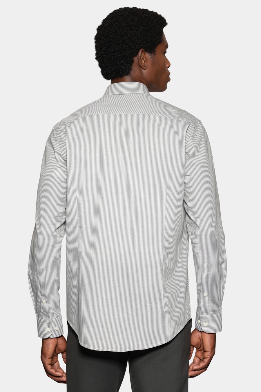 Camisa Manga Longa Slim Listrada Vertical Verde C/ Branco — foto 4 de 6