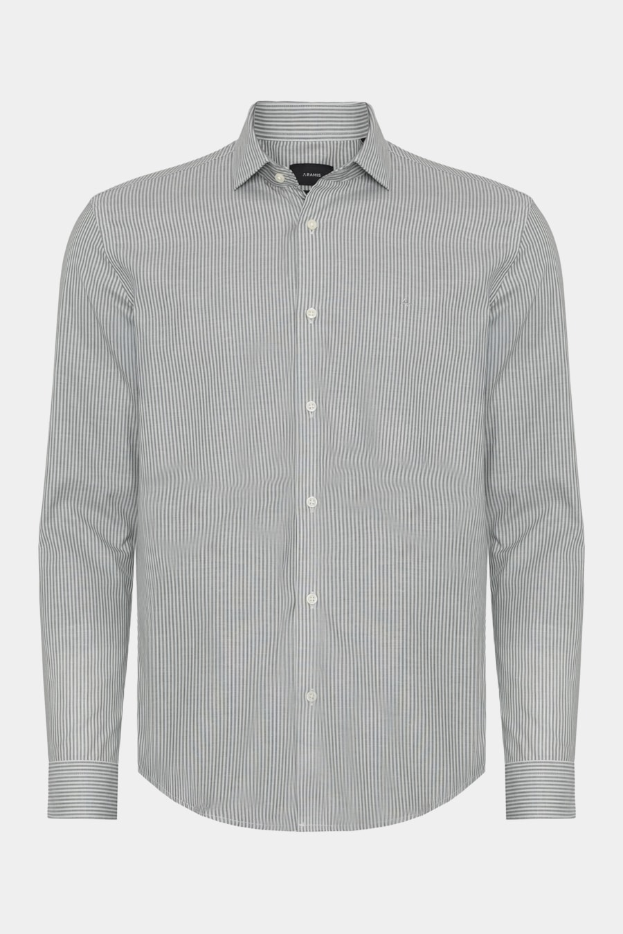 Camisa Manga Longa Slim Listrada Vertical Verde C/ Branco — foto 5 de 6