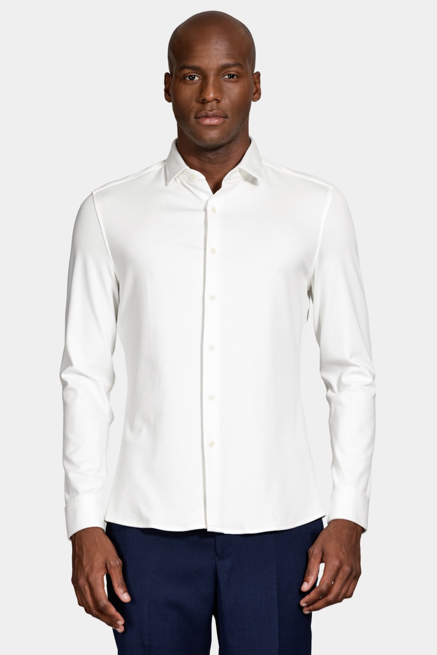 Camisa Manga Longa Slim Malha Mista Italiana Off White — foto 1 de 6