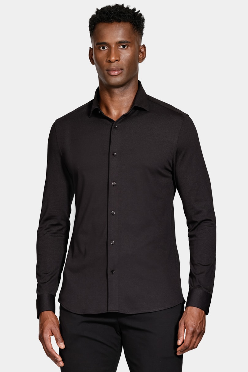 Camisa Manga Longa Slim Malha Mista Italiana Preto