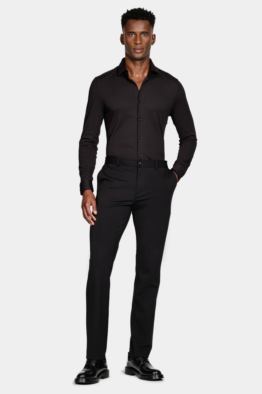 Camisa Manga Longa Slim Malha Mista Italiana Preto — foto 2 de 6