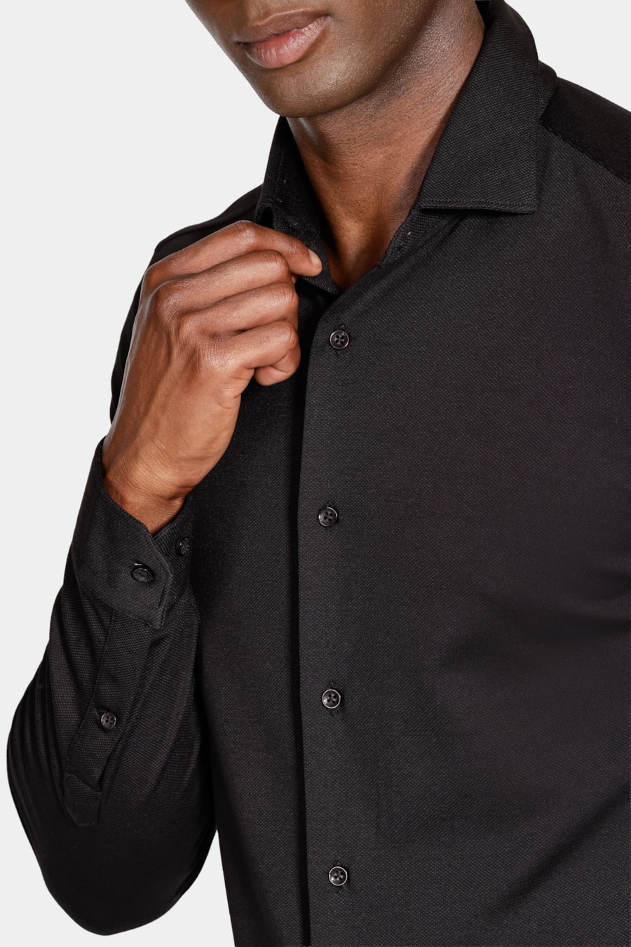 Camisa Manga Longa Slim Malha Mista Italiana Preto — foto 3 de 6