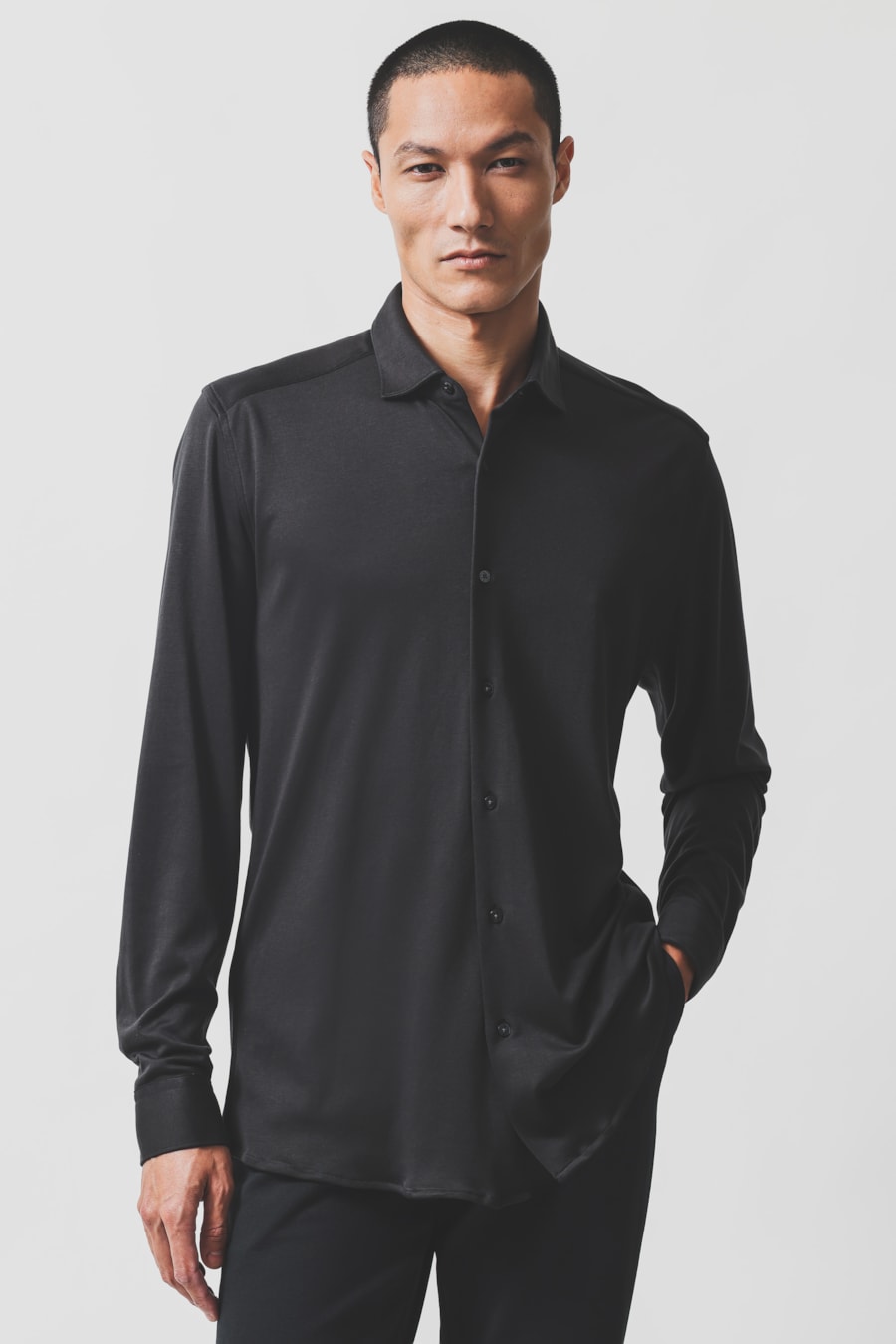Camisa Manga Longa Slim Malha Supima Preto — foto 1 de 6