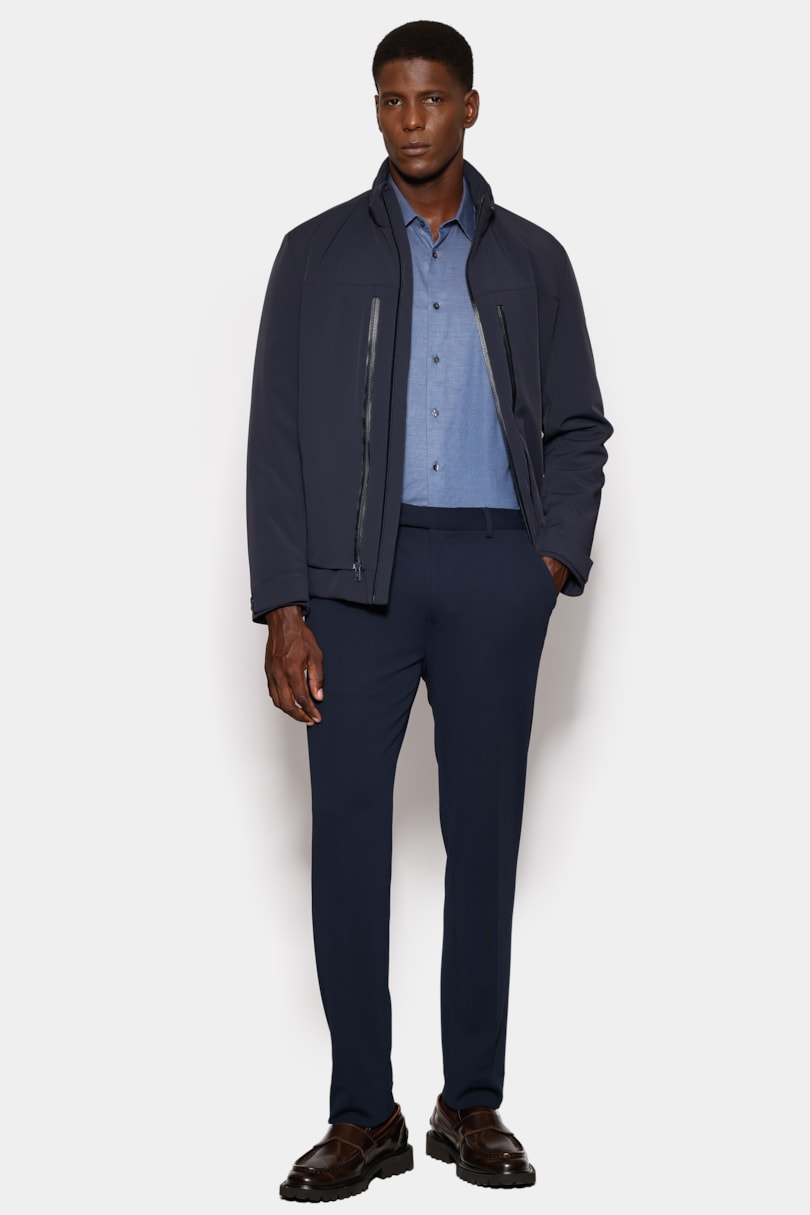 Camisa Manga Longa Slim Maquineta Fio Tinto Azul
