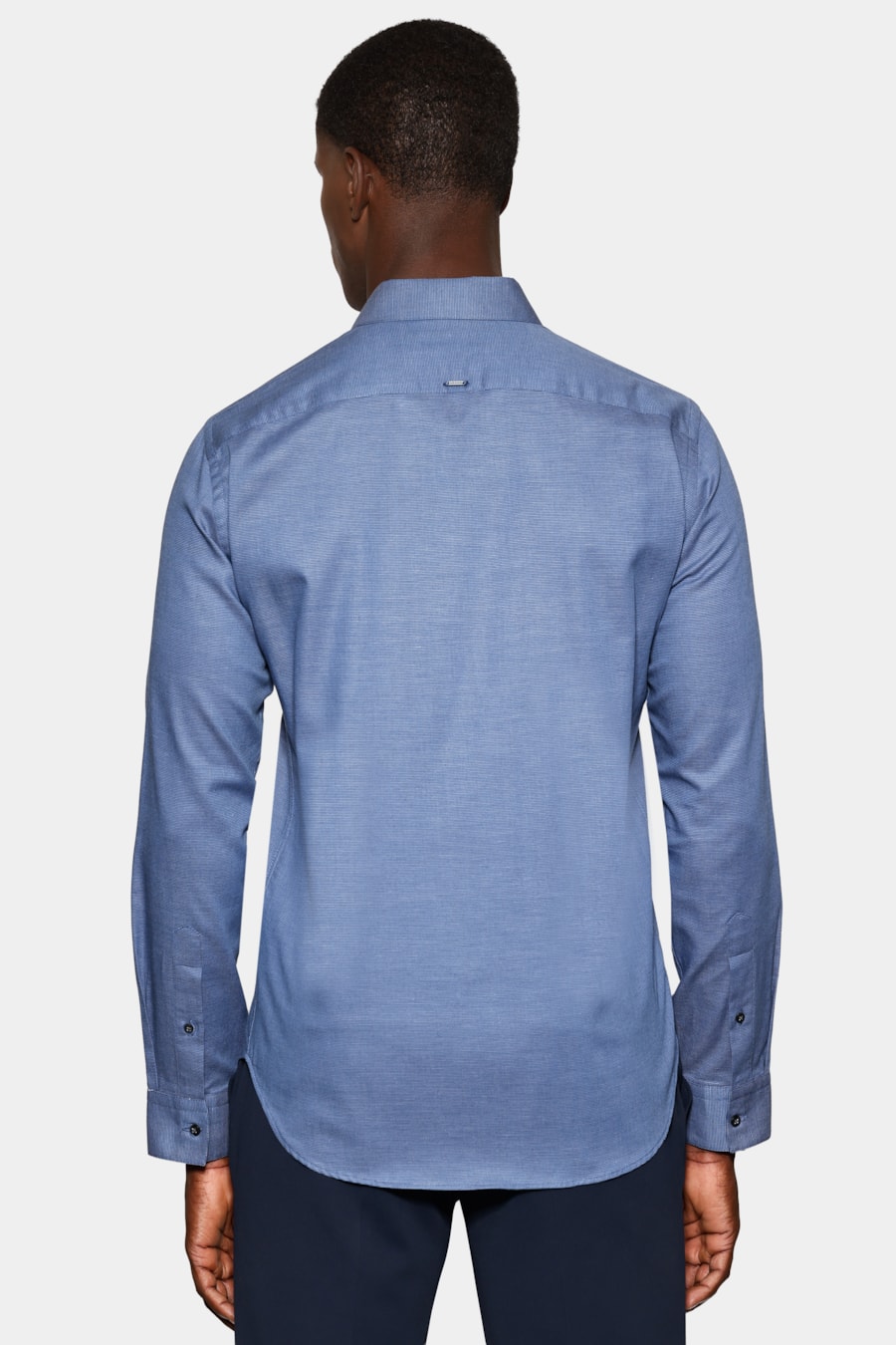 Camisa Manga Longa Slim Maquineta Fio Tinto Azul — foto 4 de 5