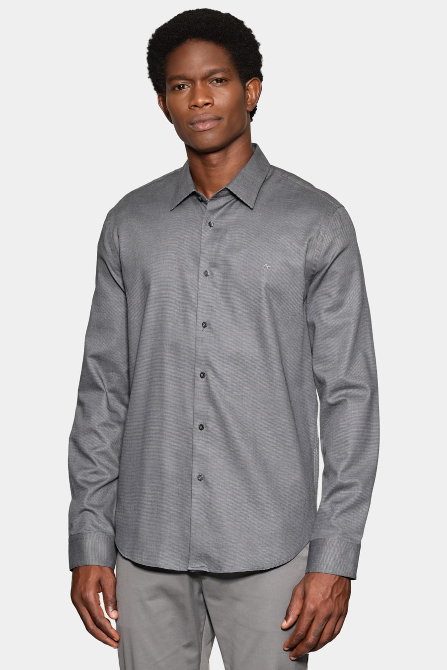 Camisa Manga Longa Slim Maquineta Fio Tinto Chumbo — foto 1 de 6