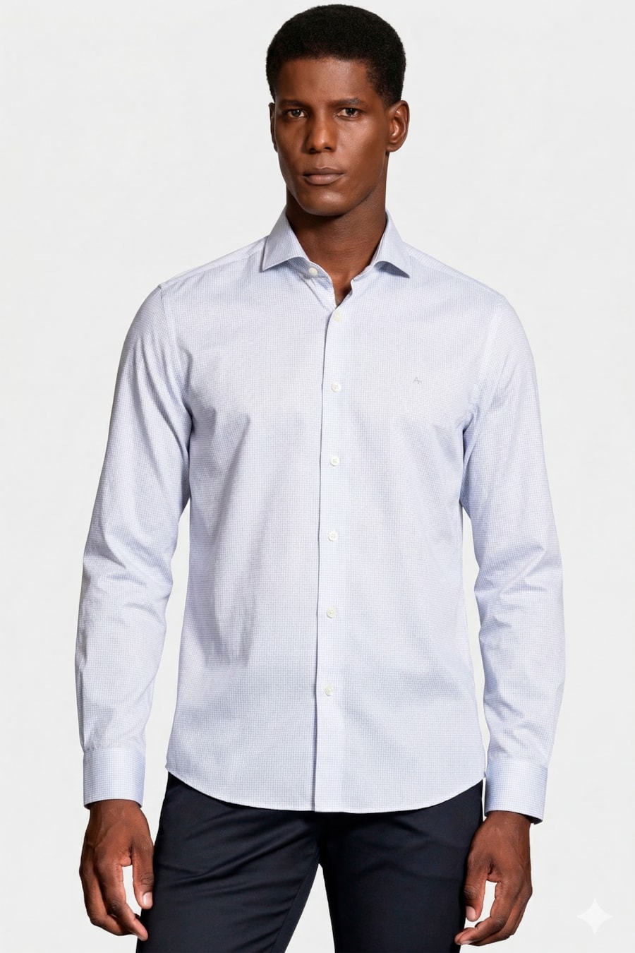 Camisa Manga Longa Slim Maquineta Pontilhada Branco C/Azul Medio — foto 1 de 6