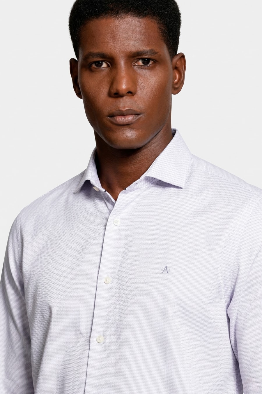 Camisa Manga Longa Slim Maquineta Pontilhada Branco C/Azul Medio — foto 3 de 6