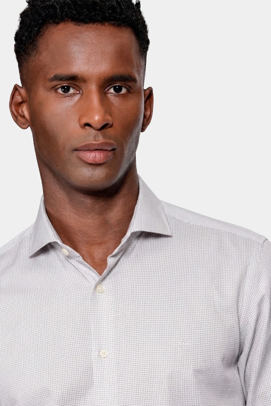 Camisa Manga Longa Slim Maquineta Pontilhada Branco C/Caqui — foto 3 de 6