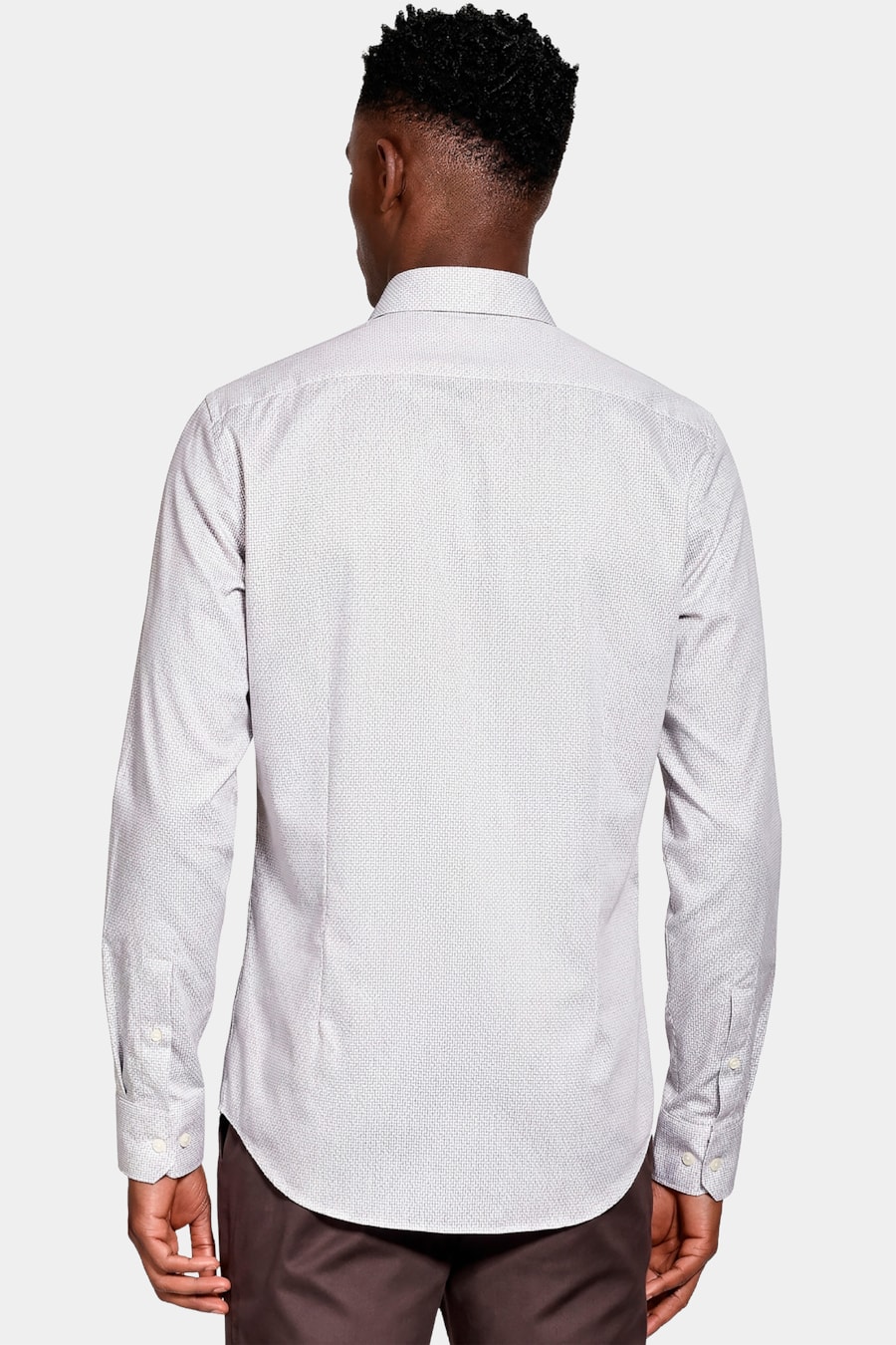 Camisa Manga Longa Slim Maquineta Pontilhada Branco C/Caqui — foto 4 de 6