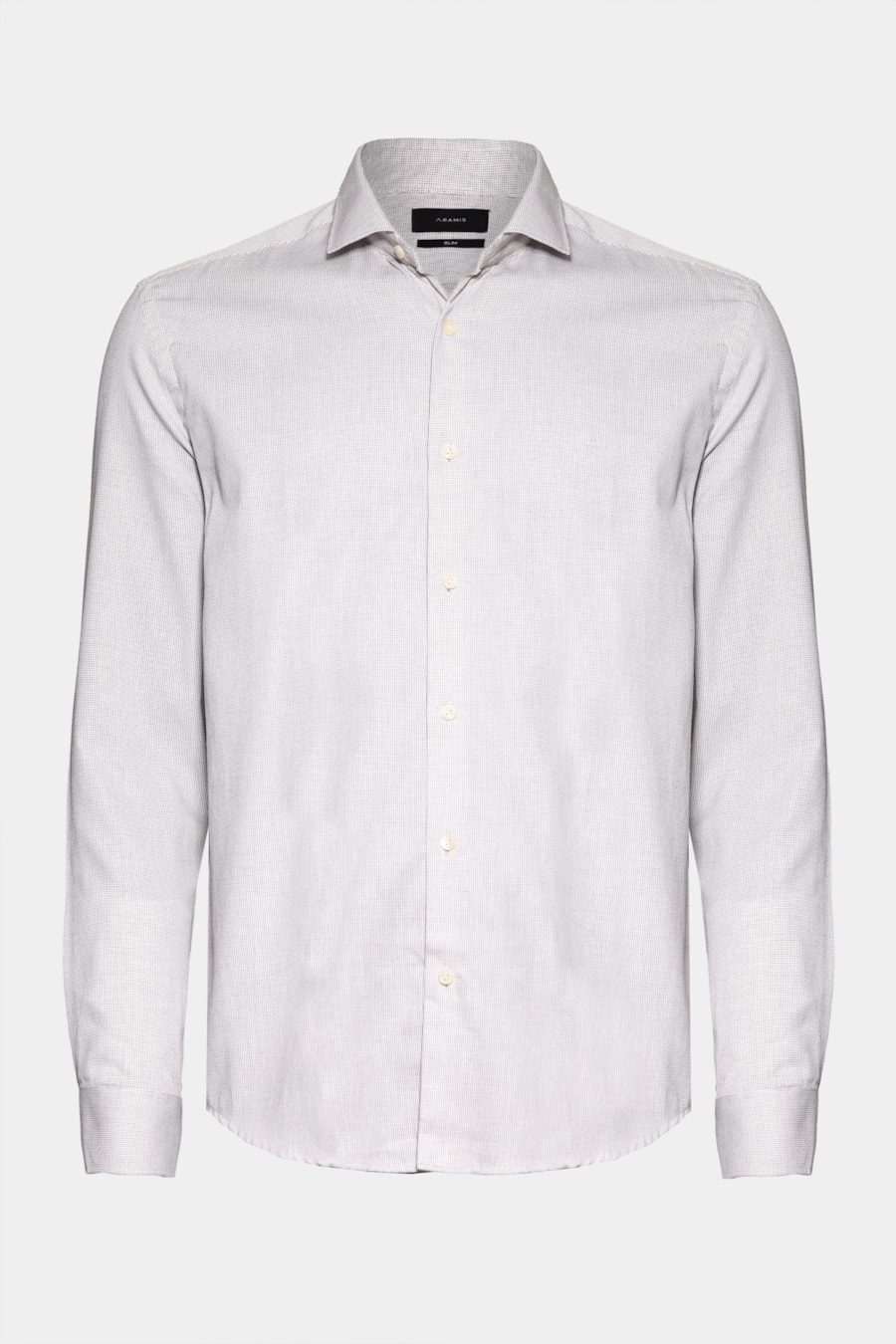 Camisa Manga Longa Slim Maquineta Pontilhada Branco C/Caqui — foto 5 de 6