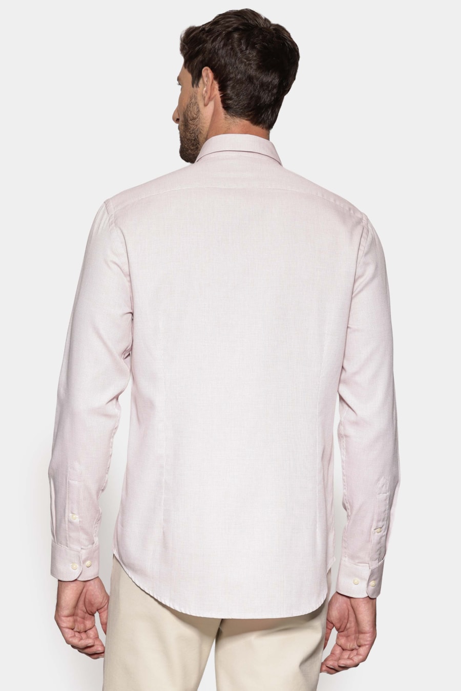 Camisa Manga Longa Slim Maquineta Pontilhada Branco C/Rosa — foto 4 de 6