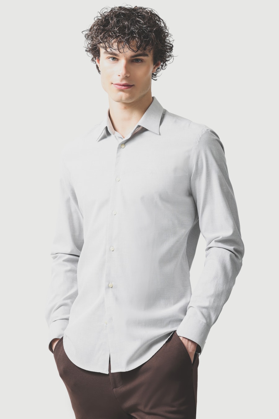 Camisa Manga Longa Slim Maquineta Stretch Verde — foto 1 de 6