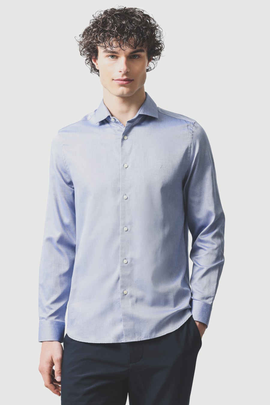 Camisa Manga Longa Slim Maquinetada Azul — foto 1 de 6