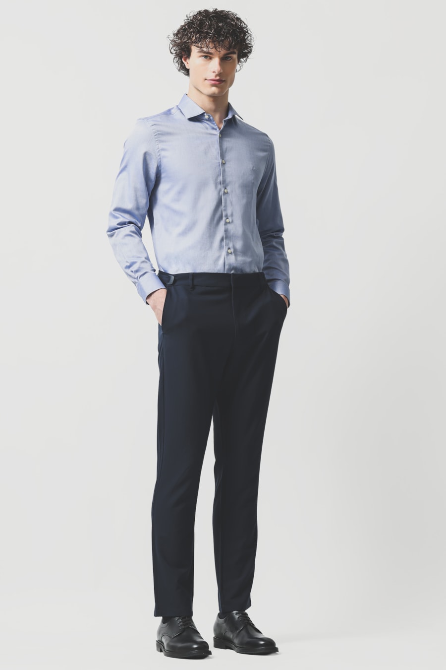 Camisa Manga Longa Slim Maquinetada Azul — foto 2 de 6