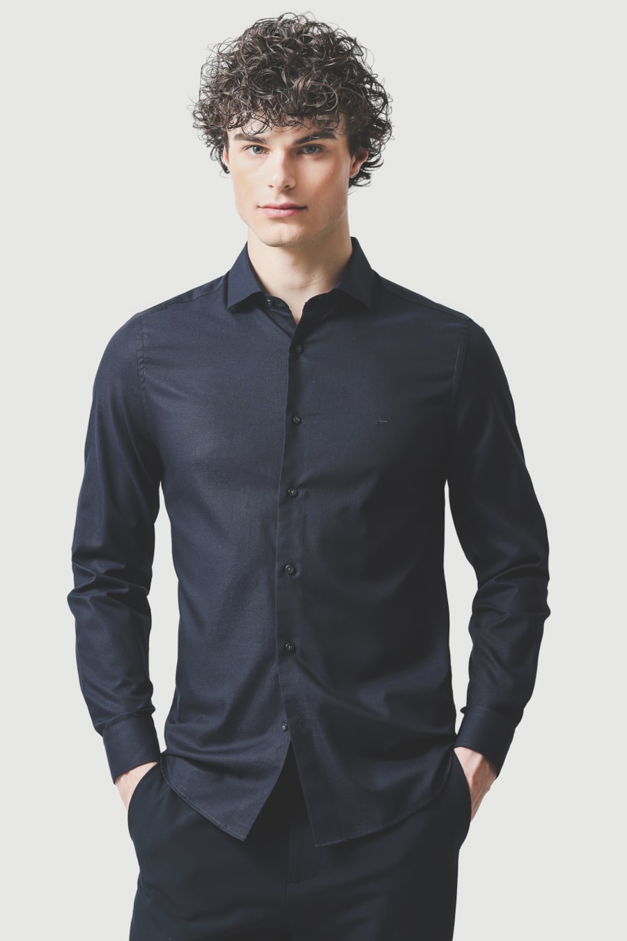 Camisa Manga Longa Slim Maquinetada Preto — foto 1 de 6