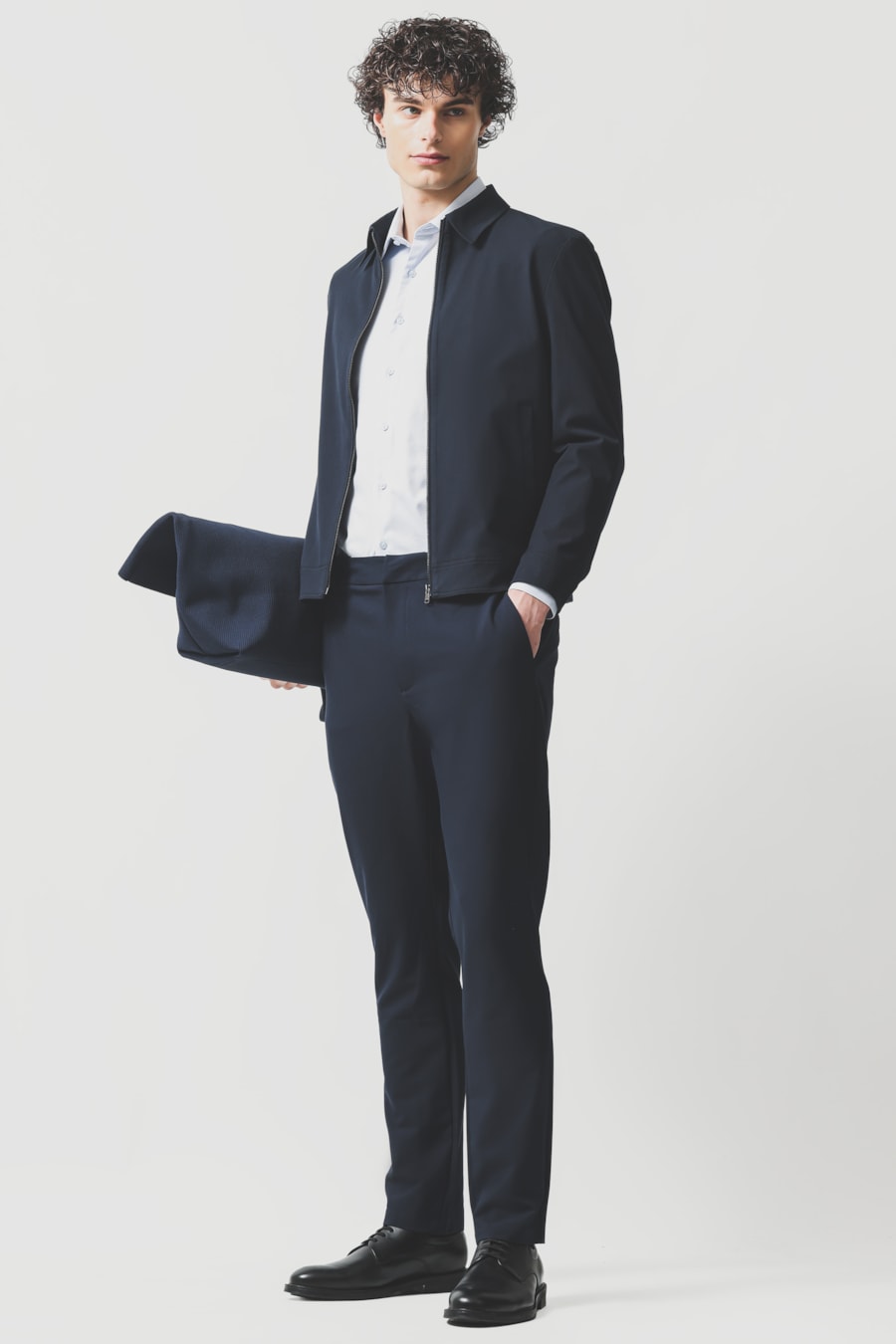 Camisa Manga Longa Slim Maquinetada Stretch Branco C/Azul Claro — foto 2 de 6