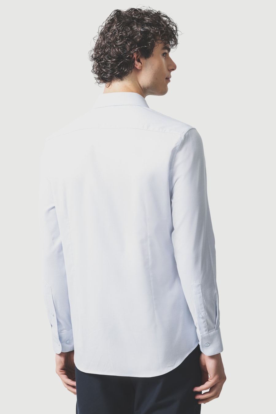 Camisa Manga Longa Slim Maquinetada Stretch Branco C/Azul Claro — foto 4 de 6