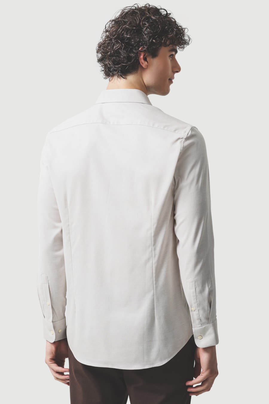 Camisa Manga Longa Slim Maquinetada Stretch Branco C/Caqui — foto 4 de 6