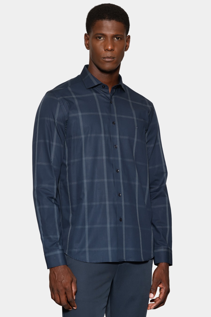 Camisa Manga Longa Slim Maxi Xadrez Marinho C/Cinza — foto 1 de 6