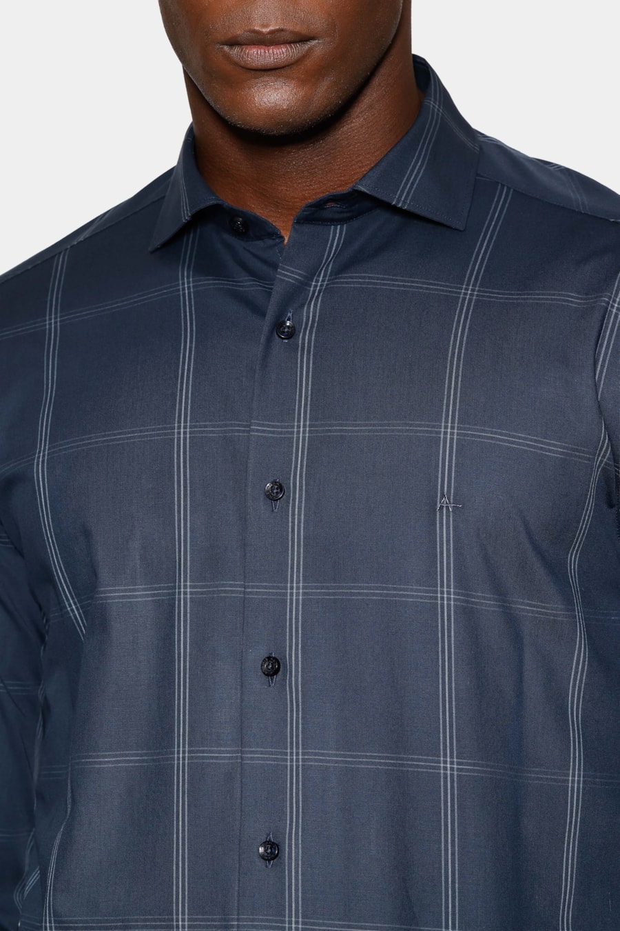 Camisa Manga Longa Slim Maxi Xadrez Marinho C/Cinza — foto 3 de 6
