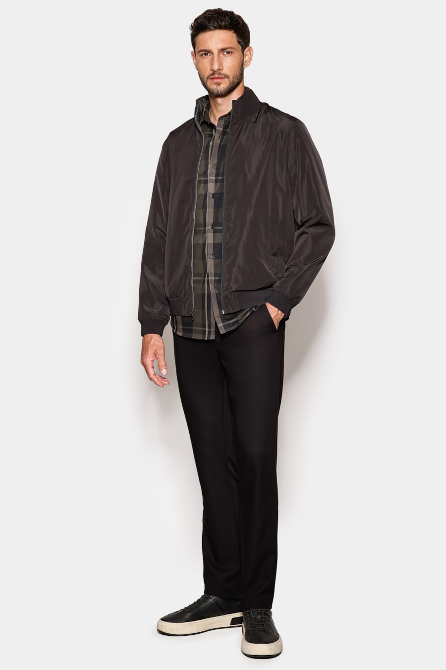 Camisa Manga Longa Slim Maxi Xadrez Preto C/Verde — foto 2 de 7