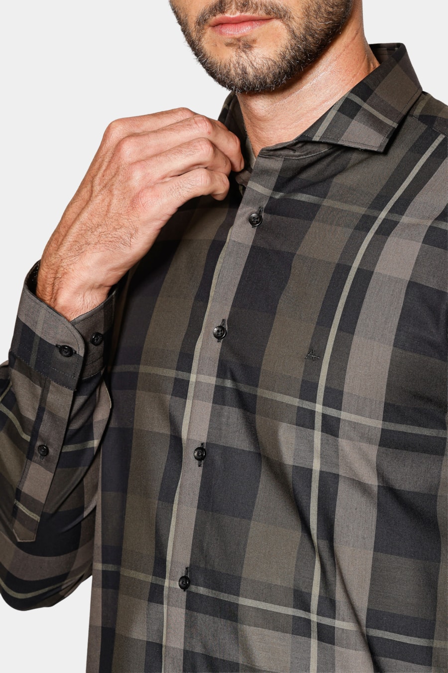 Camisa Manga Longa Slim Maxi Xadrez Preto C/Verde — foto 3 de 7