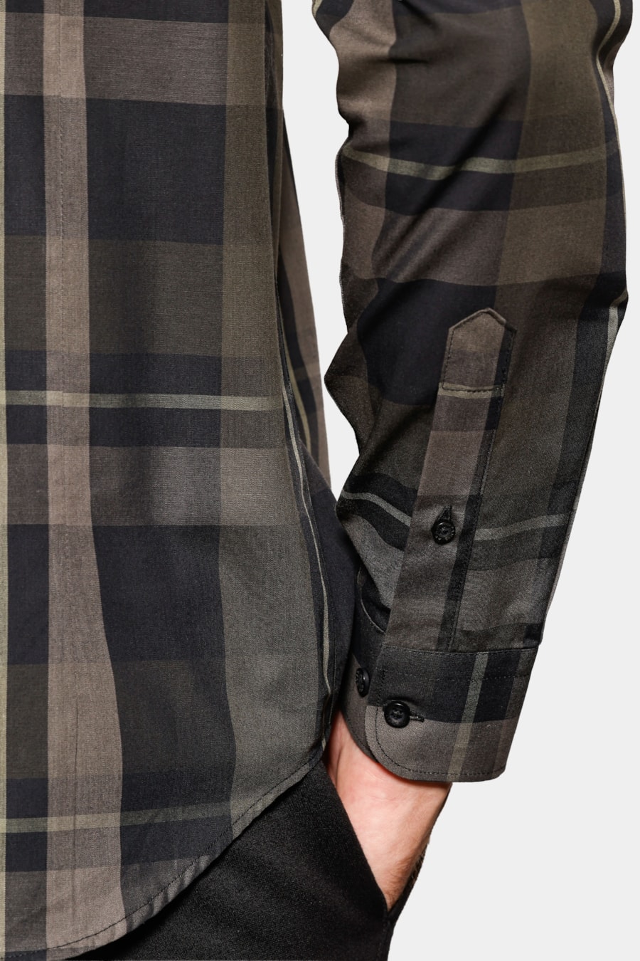 Camisa Manga Longa Slim Maxi Xadrez Preto C/Verde — foto 4 de 7