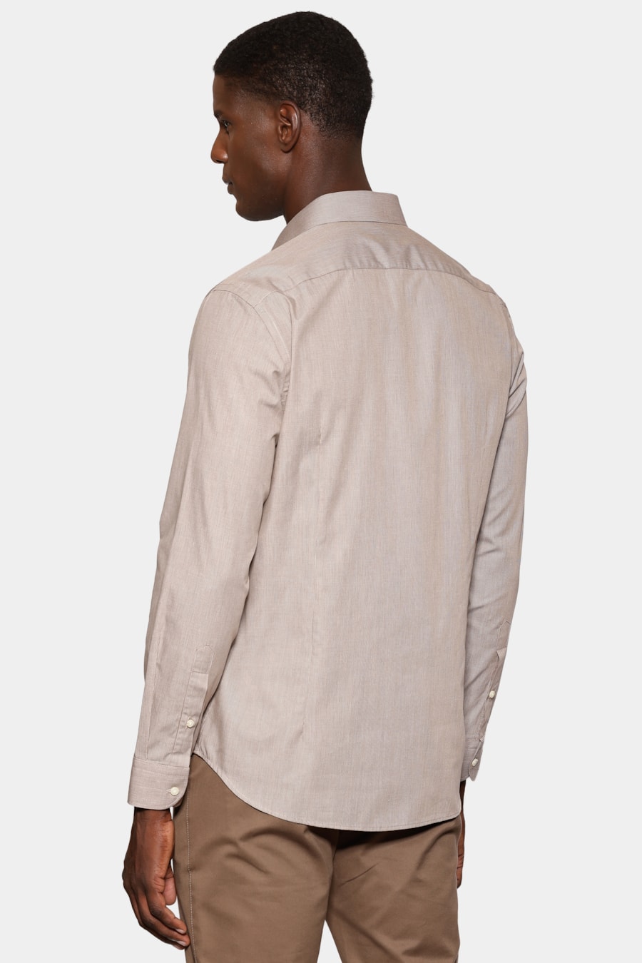 Camisa Manga Longa Slim Micro Xadrez Caqui / Branco — foto 4 de 6