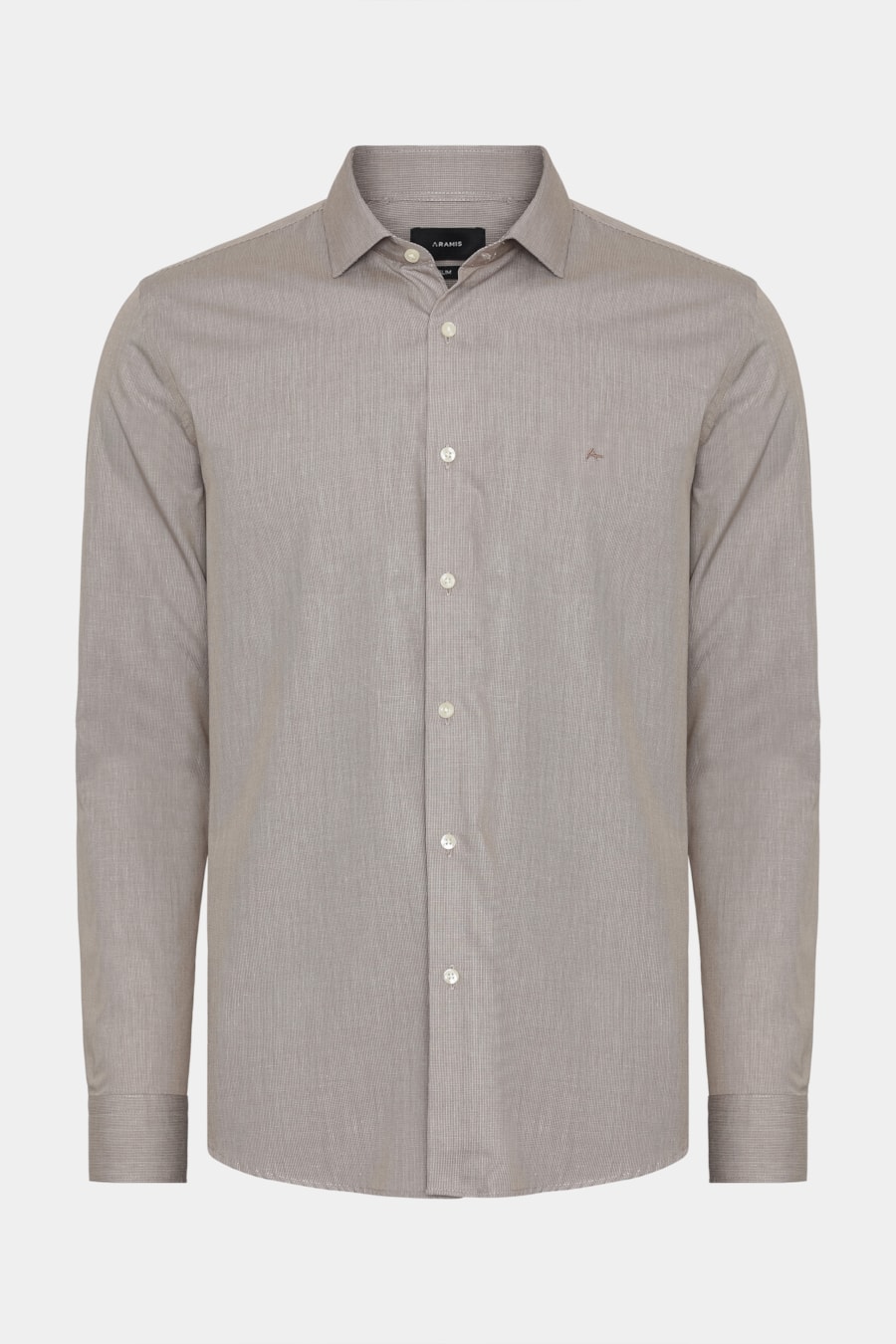 Camisa Manga Longa Slim Micro Xadrez Caqui / Branco — foto 5 de 6
