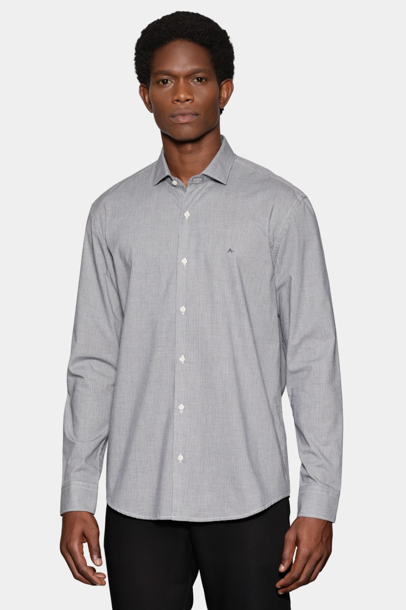 Camisa Manga Longa Slim Micro Xadrez Preto/Branco