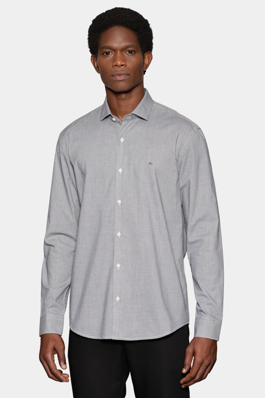 Camisa Manga Longa Slim Micro Xadrez Preto/Branco — foto 1 de 6