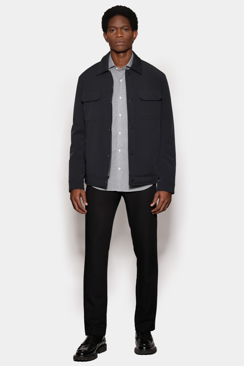 Camisa Manga Longa Slim Micro Xadrez Preto/Branco