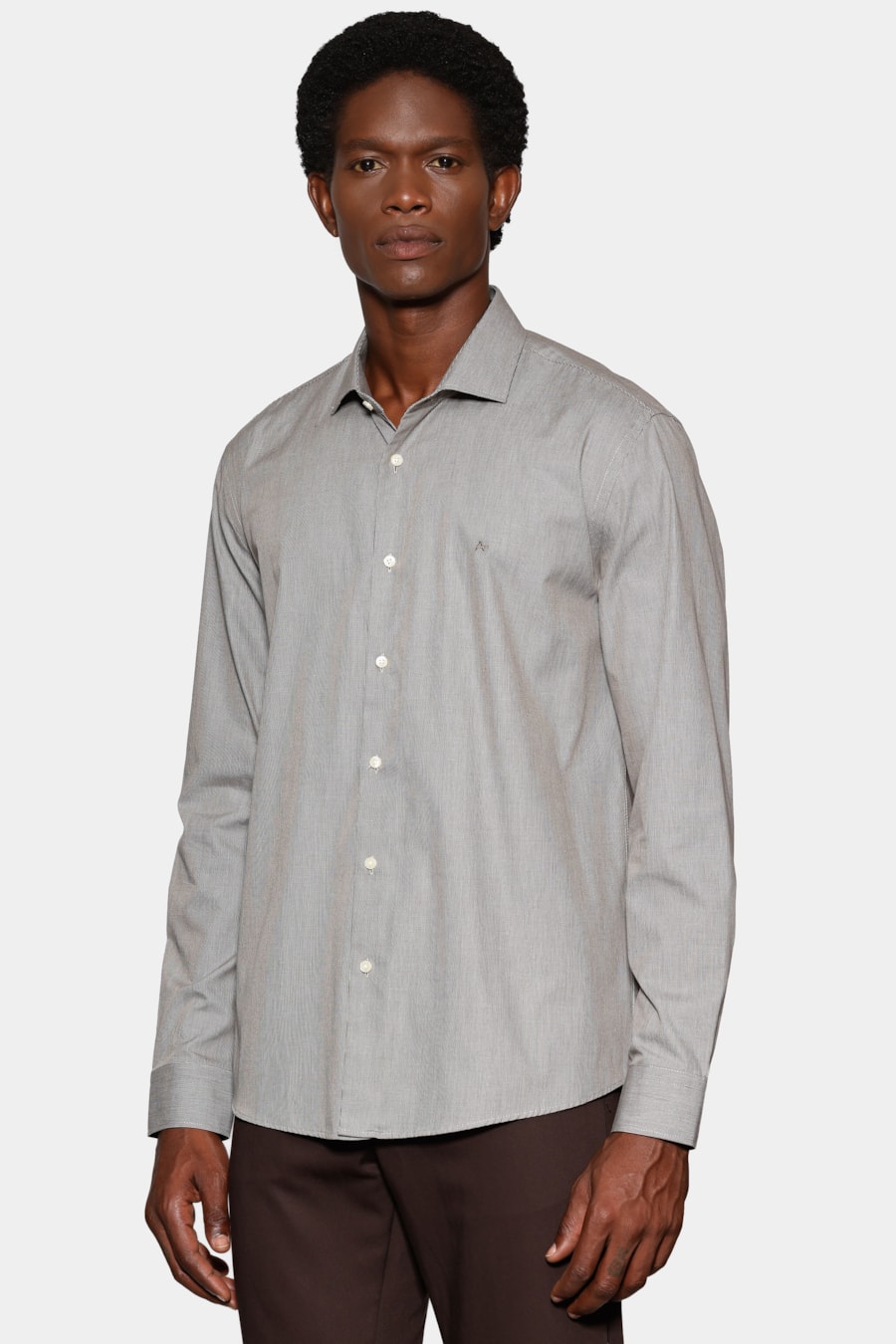 Camisa Manga Longa Slim Micro Xadrez Verde C/ Branco — foto 1 de 7