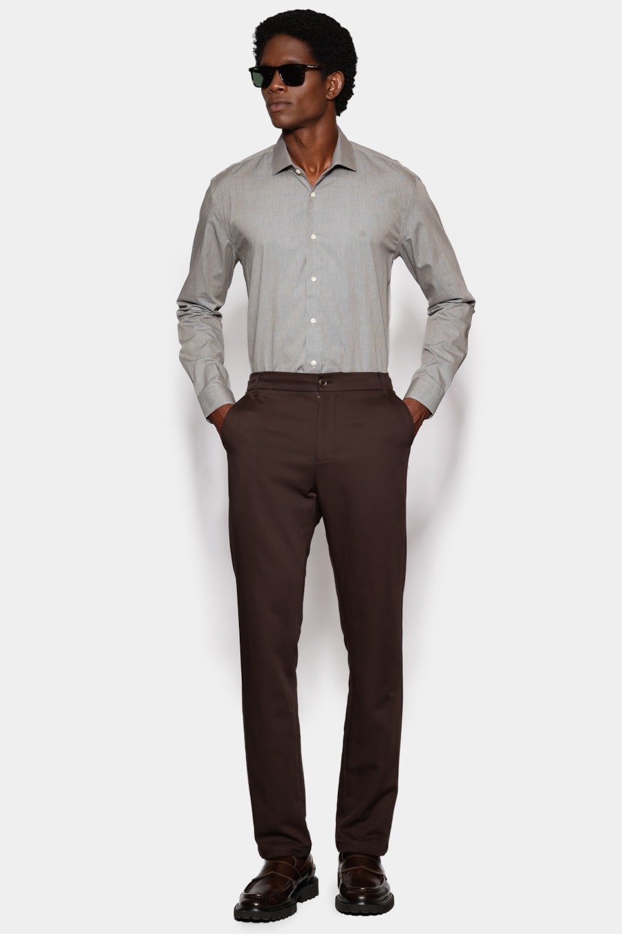 Camisa Manga Longa Slim Micro Xadrez Verde C/ Branco — foto 2 de 7