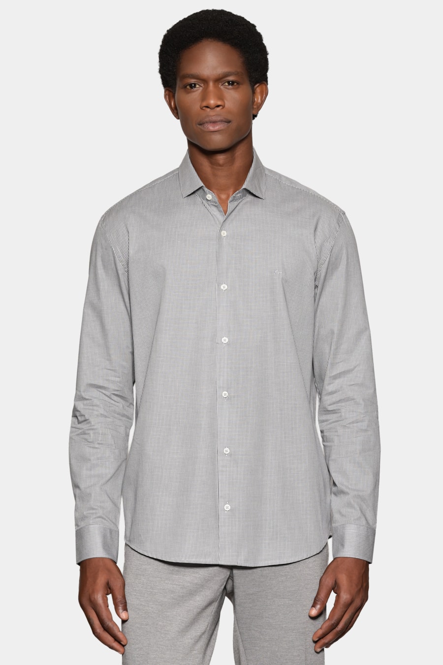 Camisa Manga Longa Slim Mini Xadrez Cinza C/Branco — foto 1 de 6