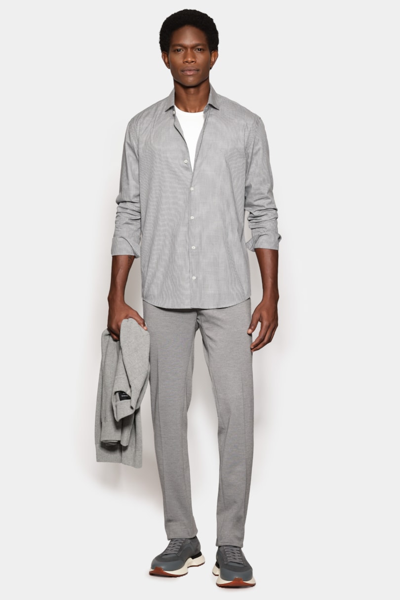 Camisa Manga Longa Slim Mini Xadrez Cinza C/Branco