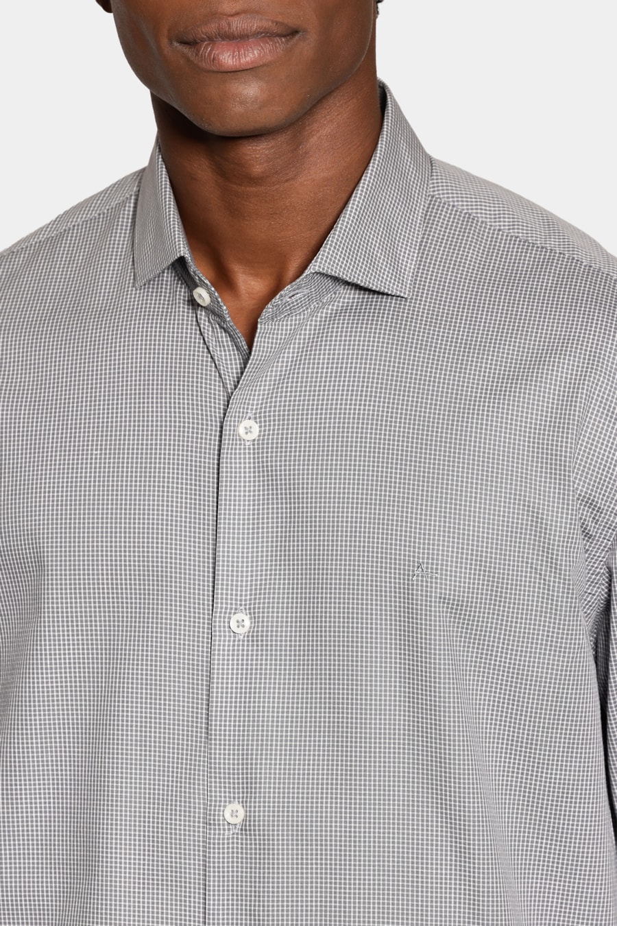 Camisa Manga Longa Slim Mini Xadrez Cinza C/Branco — foto 3 de 6