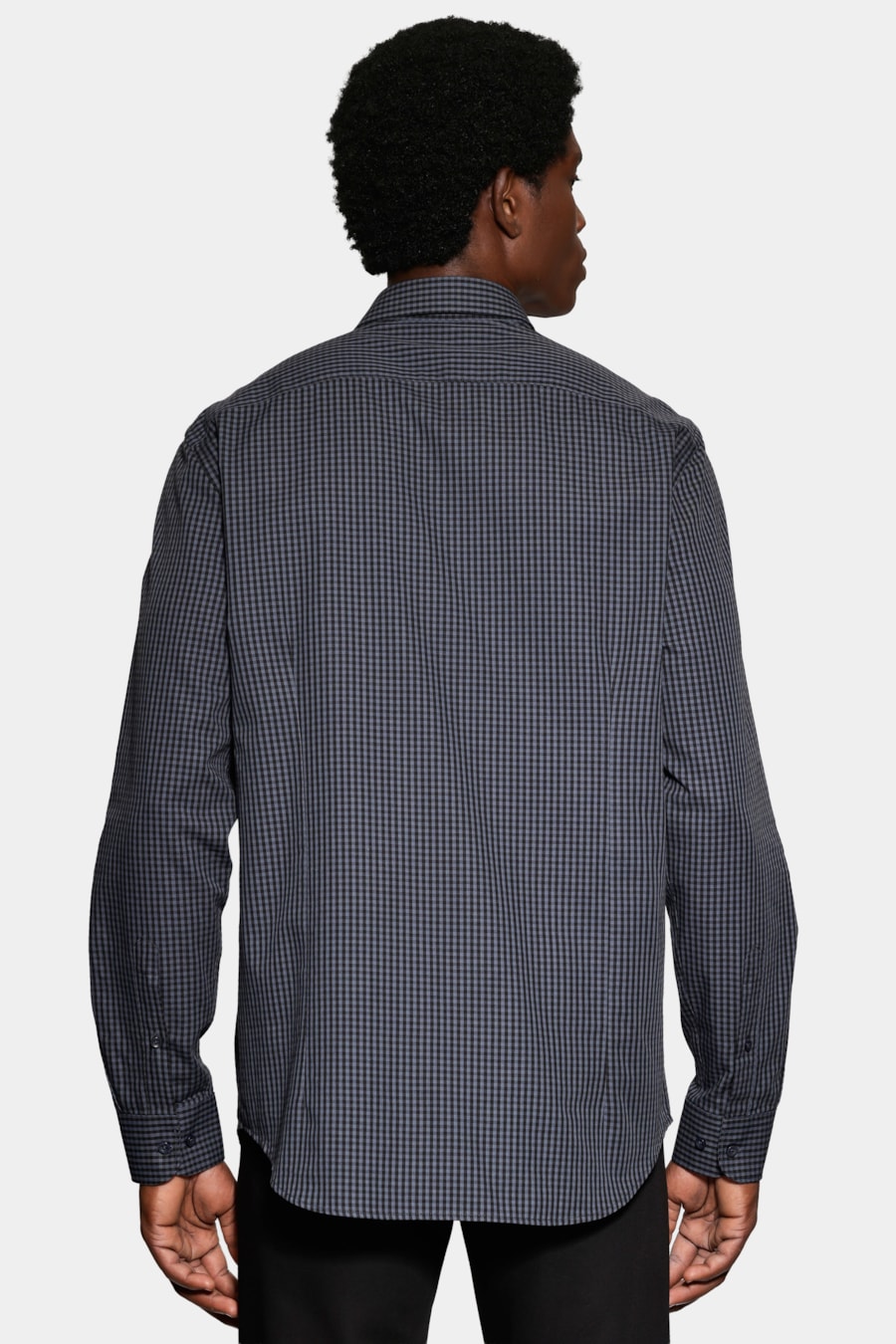 Camisa Manga Longa Slim Mini Xadrez Damero Azul Medio C/ Preto — foto 4 de 6
