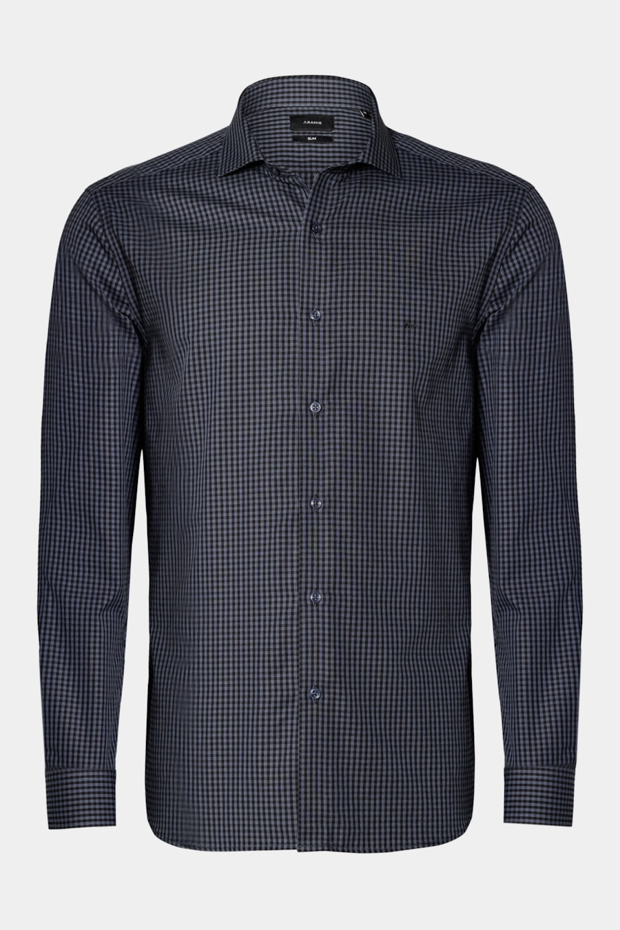 Camisa Manga Longa Slim Mini Xadrez Damero Azul Medio C/ Preto — foto 5 de 6