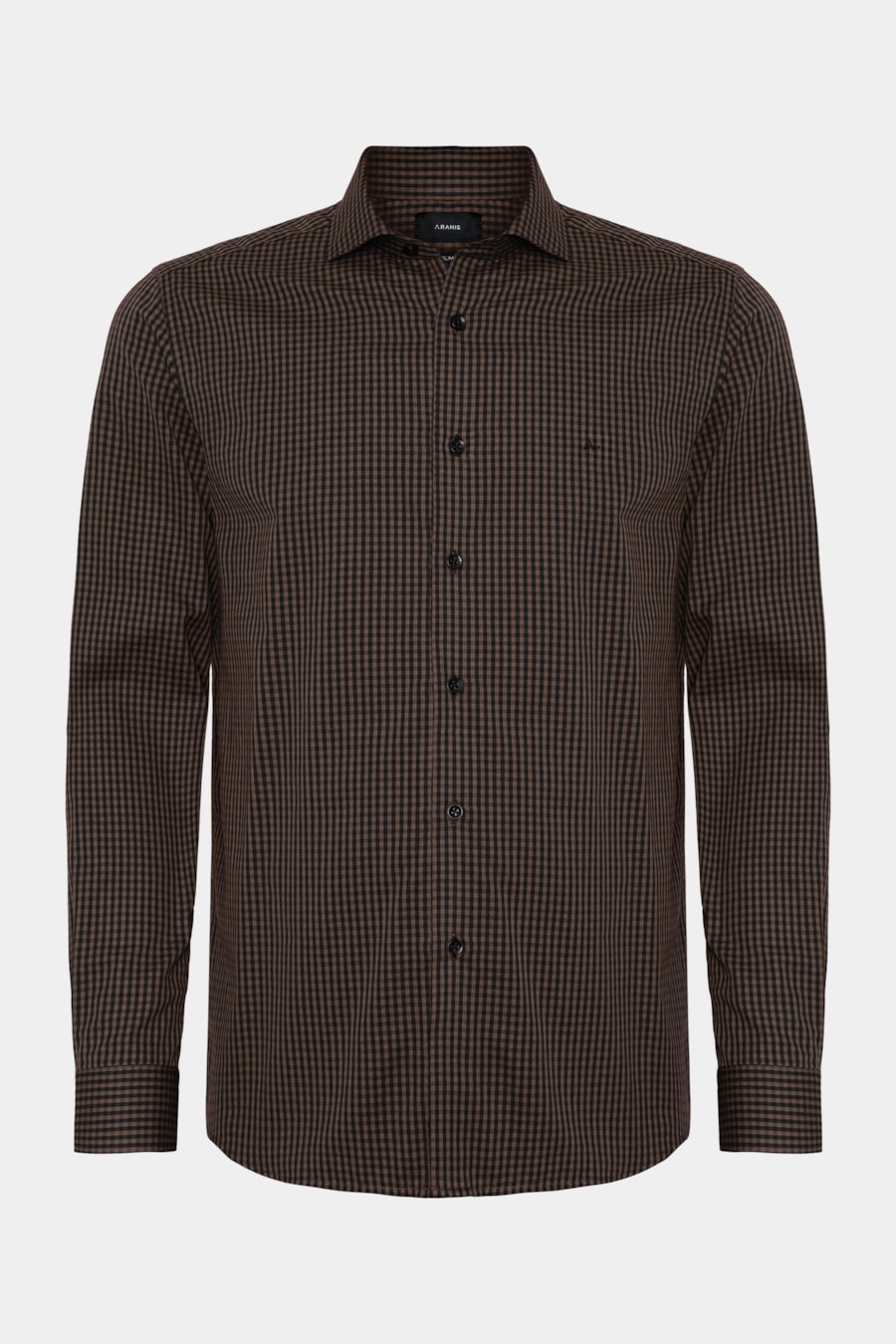 Camisa Manga Longa Slim Mini Xadrez Damero Chocolate C/ Preto — foto 5 de 6