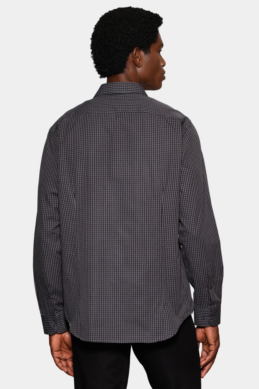 Camisa Manga Longa Slim Mini Xadrez Damero Chumbo C/ Preto — foto 4 de 6