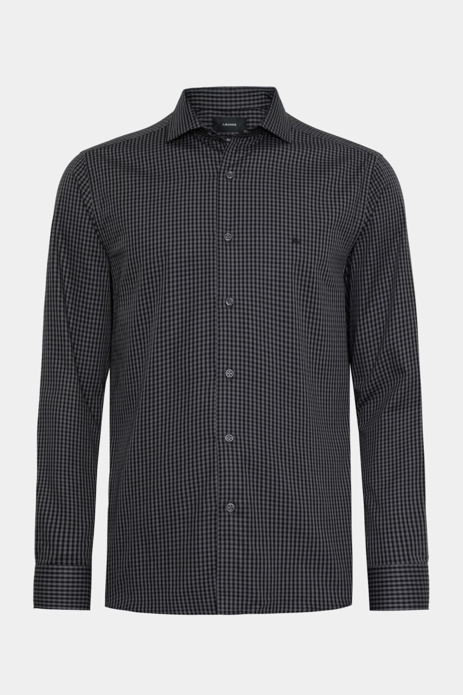 Camisa Manga Longa Slim Mini Xadrez Damero Chumbo C/ Preto — foto 5 de 6