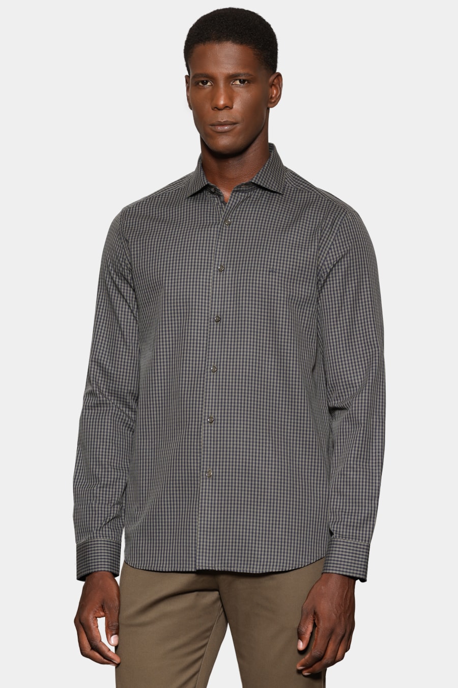 Camisa Manga Longa Slim Mini Xadrez Damero Verde/Marinho — foto 1 de 6