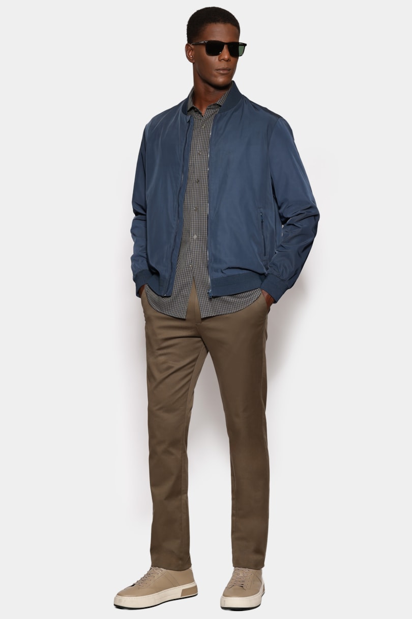 Camisa Manga Longa Slim Mini Xadrez Damero Verde/Marinho