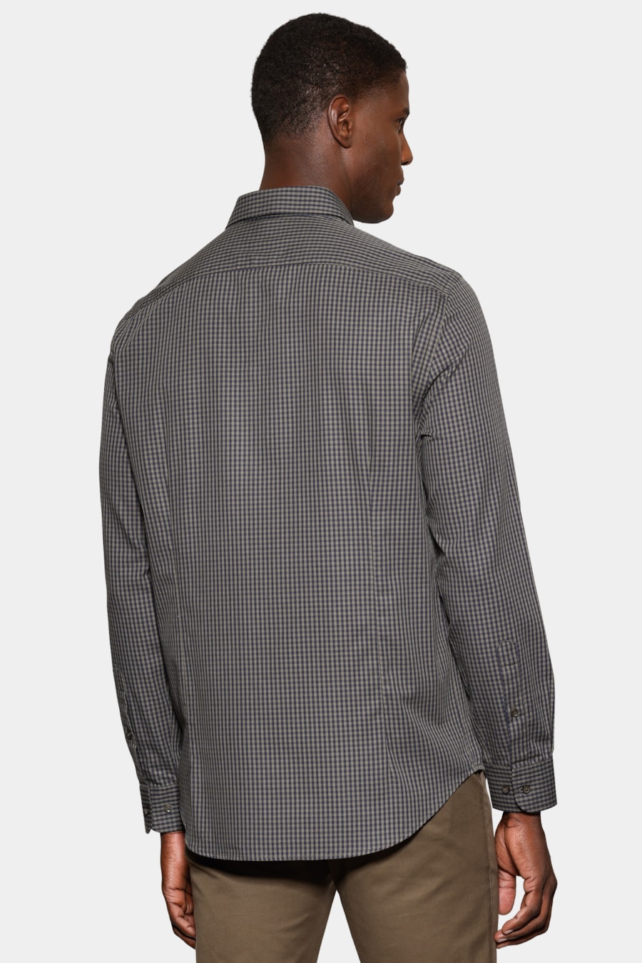 Camisa Manga Longa Slim Mini Xadrez Damero Verde/Marinho — foto 4 de 6
